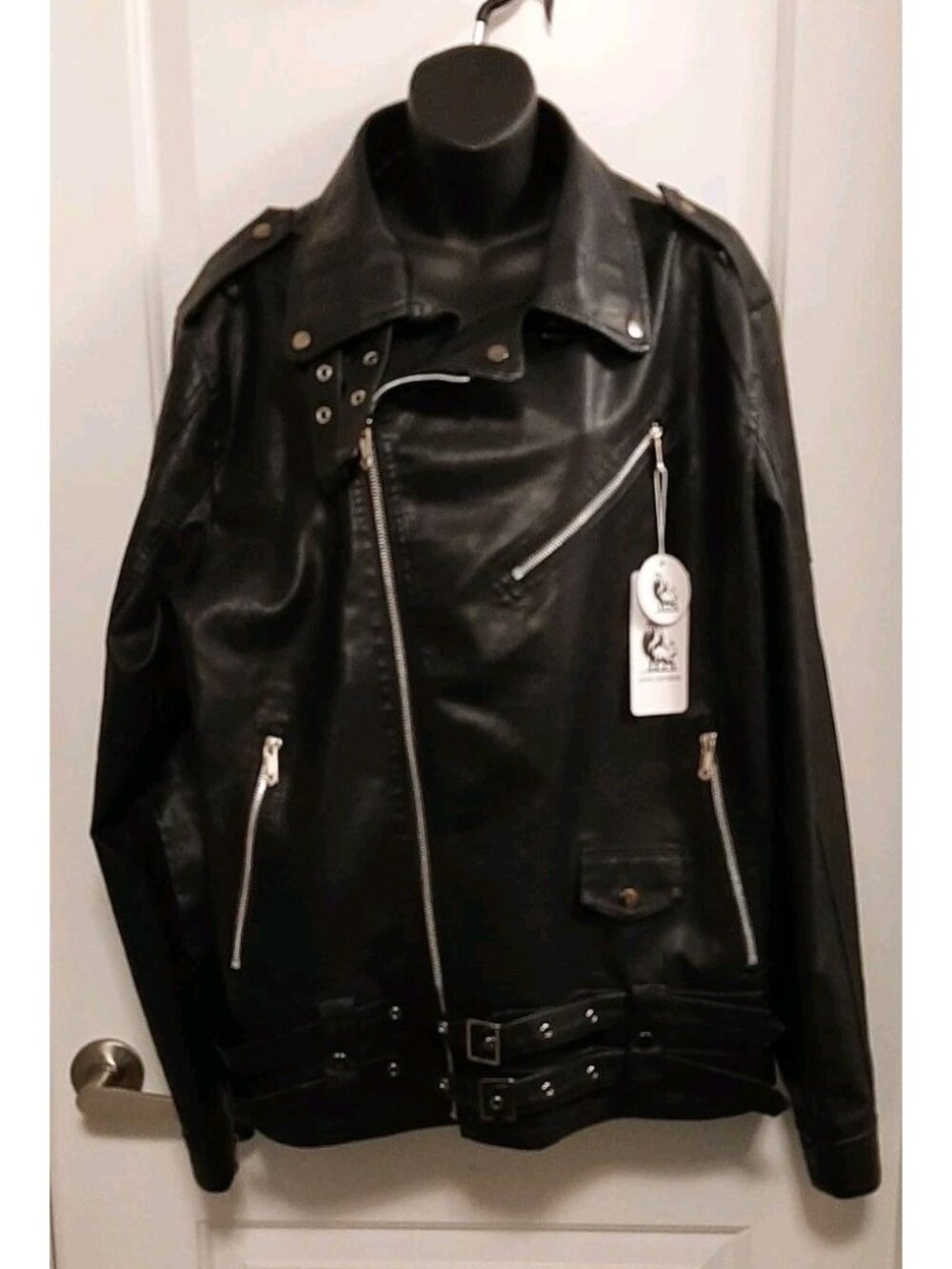 David Outerwear Mens XL Faux Leather Jacket Biker Black Full Zip Waterproof
